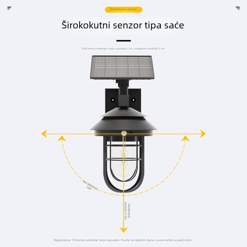 Solarna vanjska zidna svjetiljka za vrt i dvorište, ambijentalno osvjetljenje, senzor na vratima