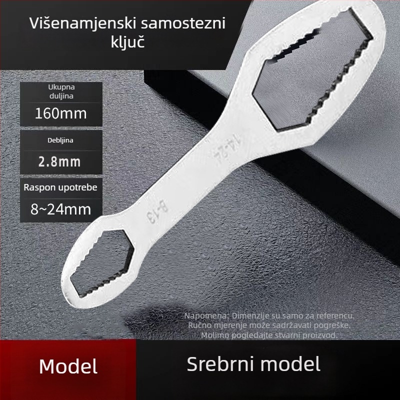 Samozatezni univerzalni ključ, dvostrani višestrani podesivi brzi ključ, zvjezdasti ključ, 8–24 mm
