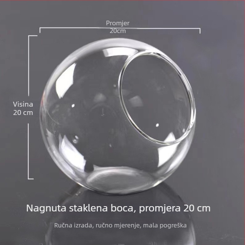 Prozirna okrugla staklena vaza s nagibnim otvorom, za mikro krajolik i hidroponsku izložbu sukulenata — kućni dekor.