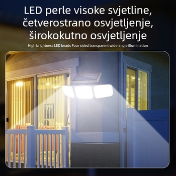 Solarna zidna svjetiljka s tri glave, podesivim kutovima, vanjski dvorišni senzor pokreta, vodootporna
