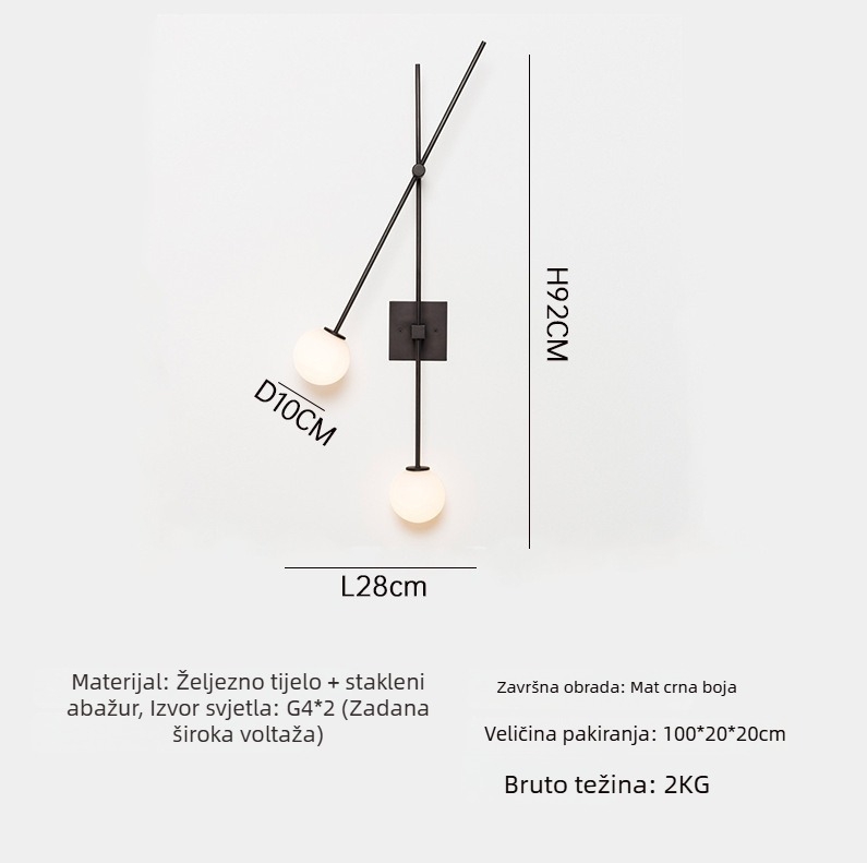 Nordijska dvostruka stenska lampa od stakla, minimalističkog dizajna za dnevni boravak, hodnik i stubište, geometrijsko dugo osvjetljenje