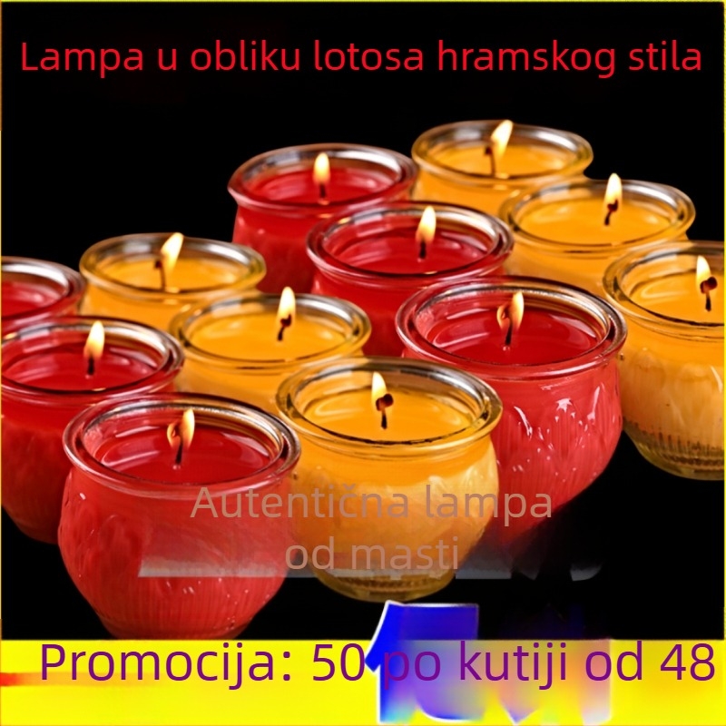 Lampa u obliku lotosa za Buddha darivanje, 24-satna bezdimna lampa s ghí u staklu