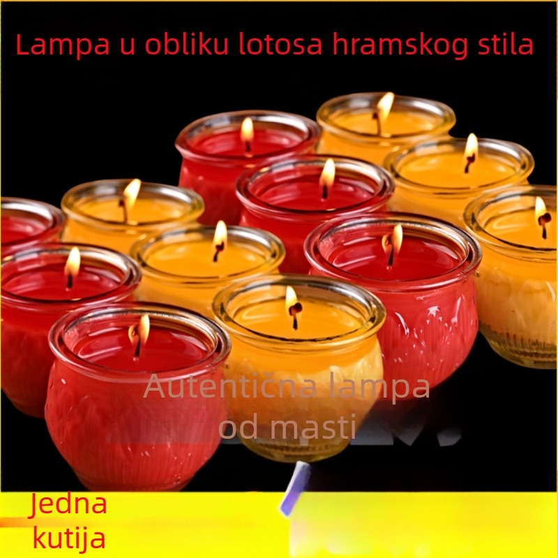 Lampa u obliku lotosa za Buddha darivanje, 24-satna bezdimna lampa s ghí u staklu