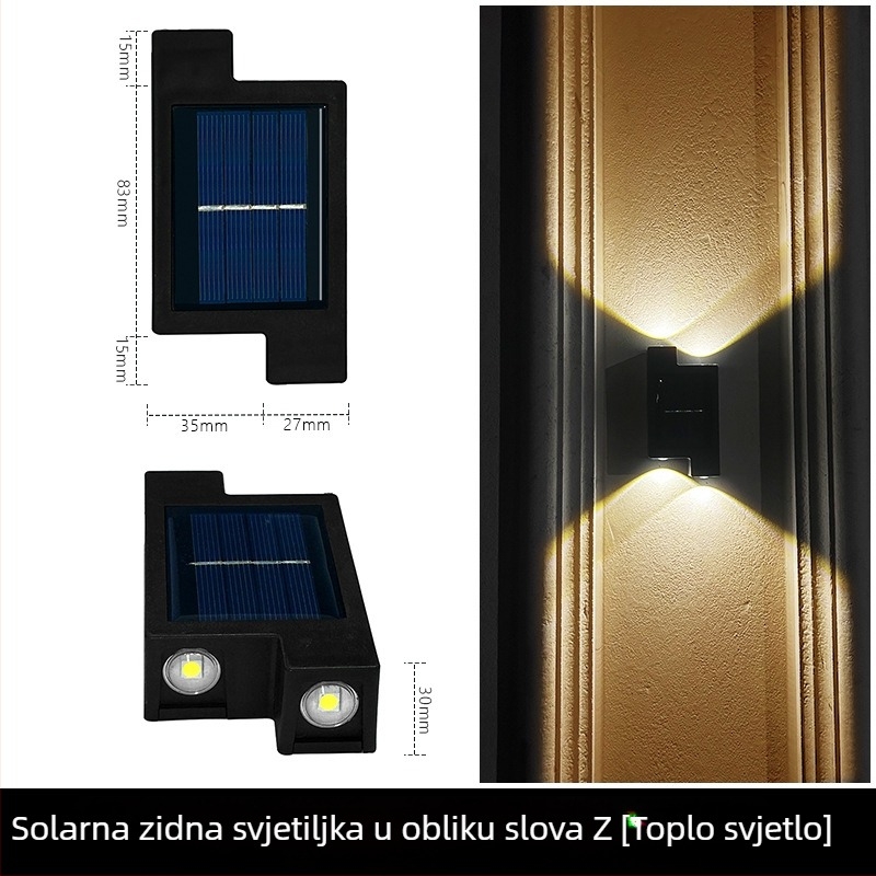 Solarna zidna lampa za vanjsku uporabu, vodootporna dekorativna rasvjeta za vrt i dvorište, s osvjetljenjem prema gore i dolje