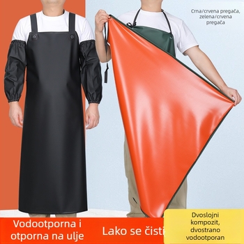 PVC vodootporna bezrukavna pregača, otporna na ulje i mrlje, za kuhinju i kantinu, pranje suđa, crno-crvena