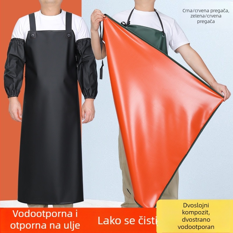 PVC vodootporna bezrukavna pregača, otporna na ulje i mrlje, za kuhinju i kantinu, pranje suđa, crno-crvena