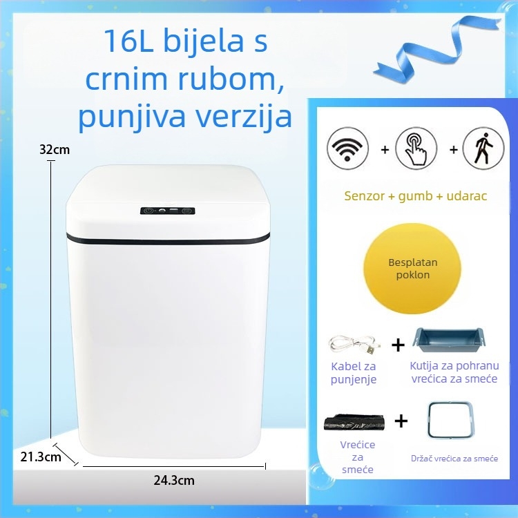 Pametan kanta za smeće sa senzorom i poklopcem, automatsko otvaranje pokretom, plava svjetlosna indikacija, 12L+