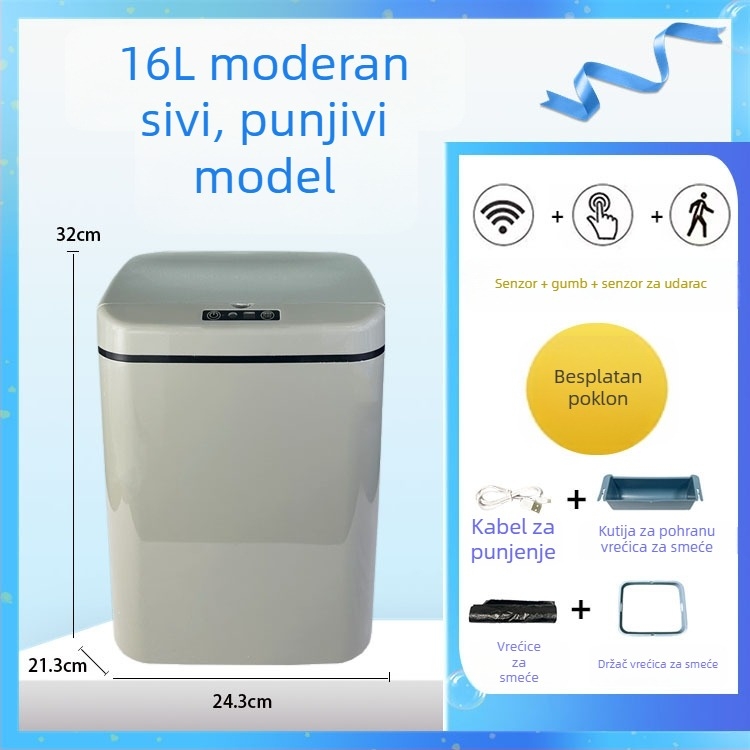 Pametan kanta za smeće sa senzorom i poklopcem, automatsko otvaranje pokretom, plava svjetlosna indikacija, 12L+