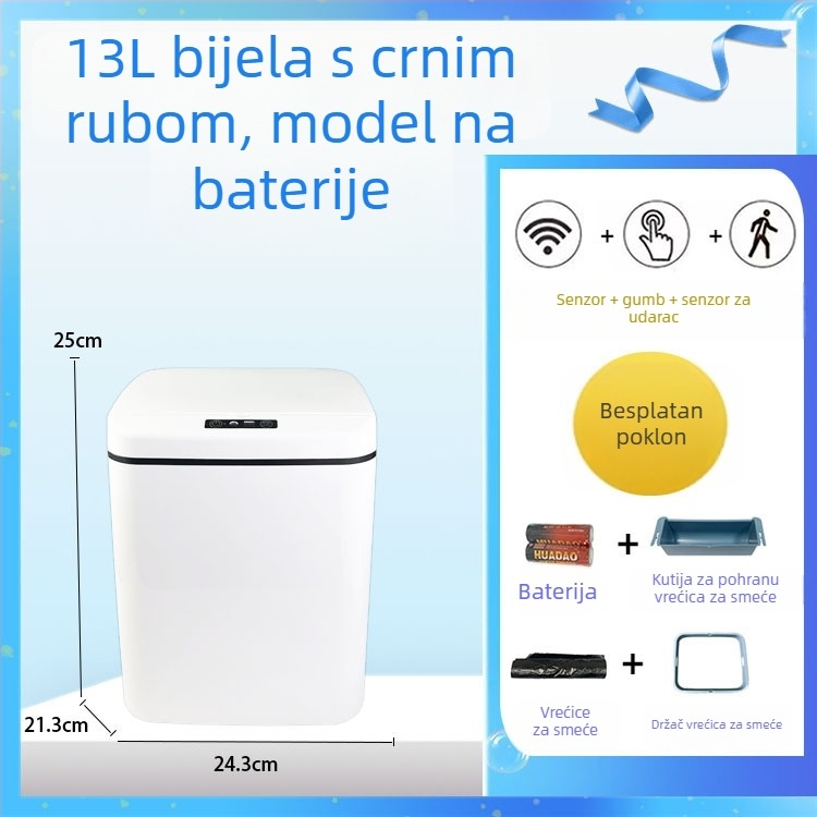 Pametan kanta za smeće sa senzorom i poklopcem, automatsko otvaranje pokretom, plava svjetlosna indikacija, 12L+