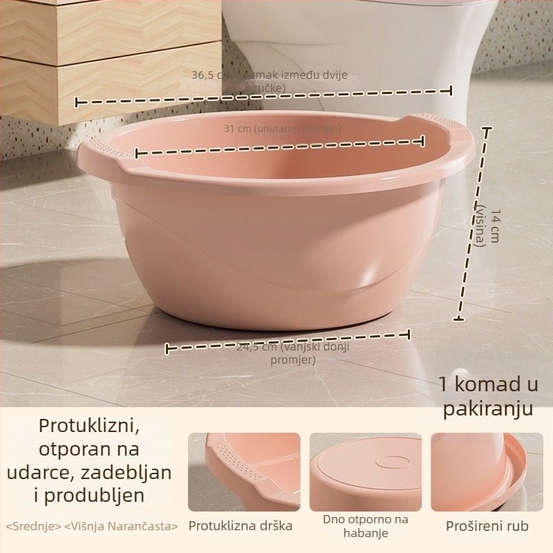 Debeli i duboki plastični sudoper s dvostrukim ručkama, velik kapacitet, za pranje povrća i rublja, s otiskom logotipa