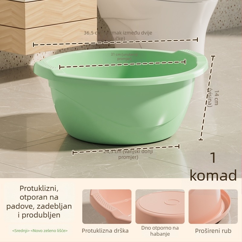 Debeli i duboki plastični sudoper s dvostrukim ručkama, velik kapacitet, za pranje povrća i rublja, s otiskom logotipa