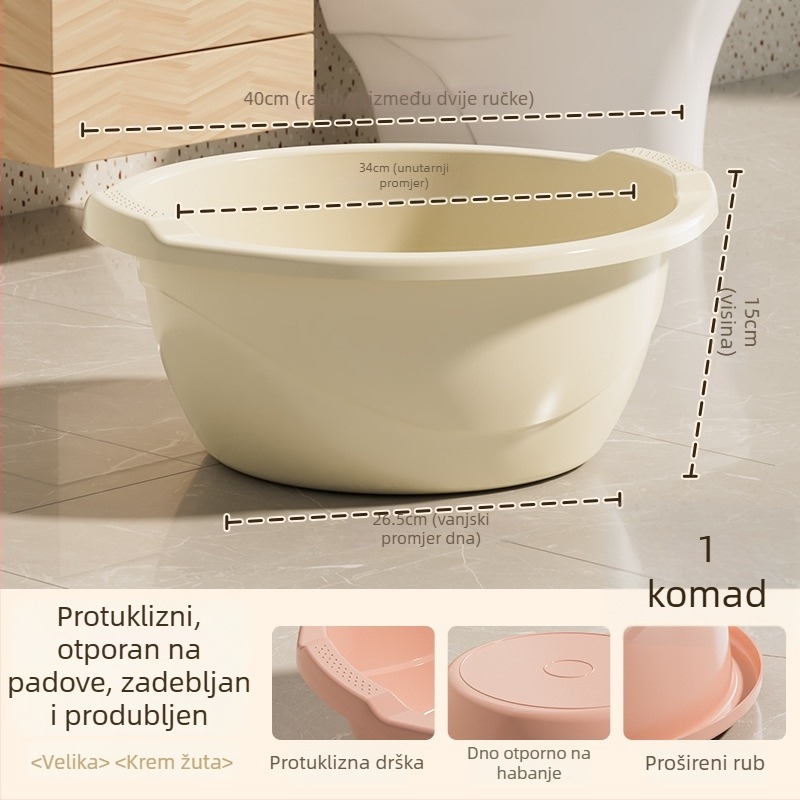 Debeli i duboki plastični sudoper s dvostrukim ručkama, velik kapacitet, za pranje povrća i rublja, s otiskom logotipa
