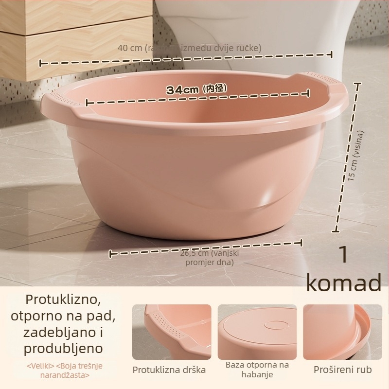 Debeli i duboki plastični sudoper s dvostrukim ručkama, velik kapacitet, za pranje povrća i rublja, s otiskom logotipa