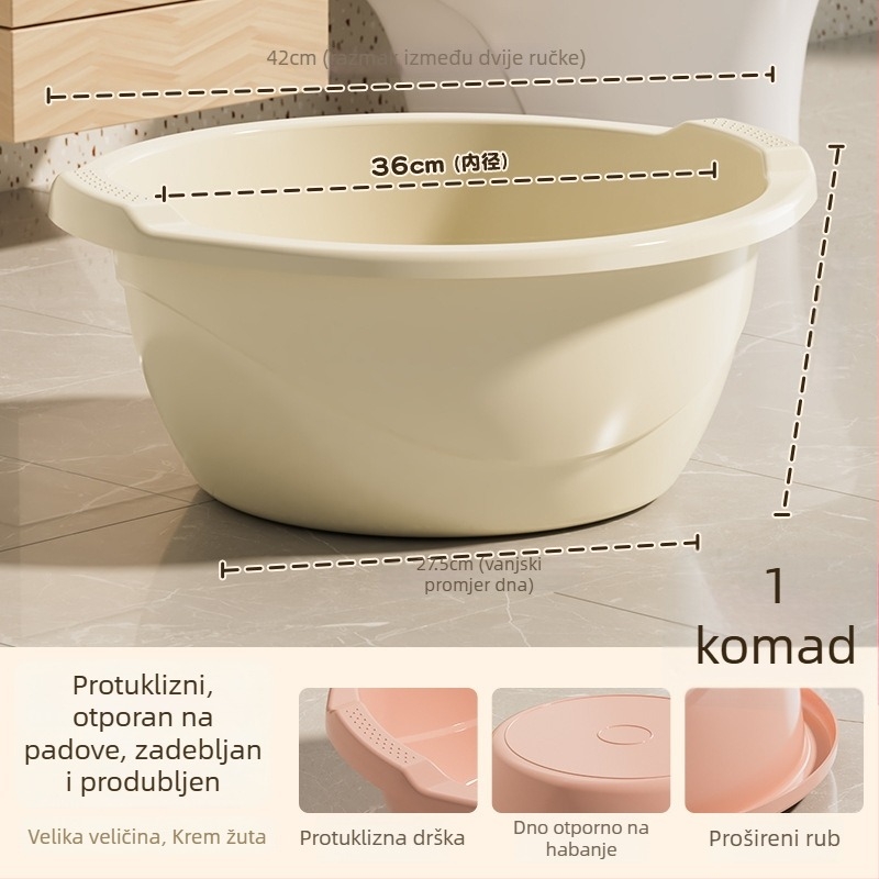 Debeli i duboki plastični sudoper s dvostrukim ručkama, velik kapacitet, za pranje povrća i rublja, s otiskom logotipa