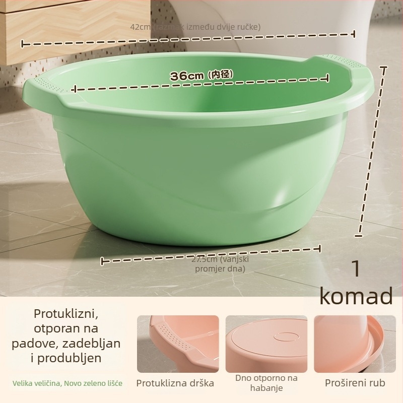 Debeli i duboki plastični sudoper s dvostrukim ručkama, velik kapacitet, za pranje povrća i rublja, s otiskom logotipa
