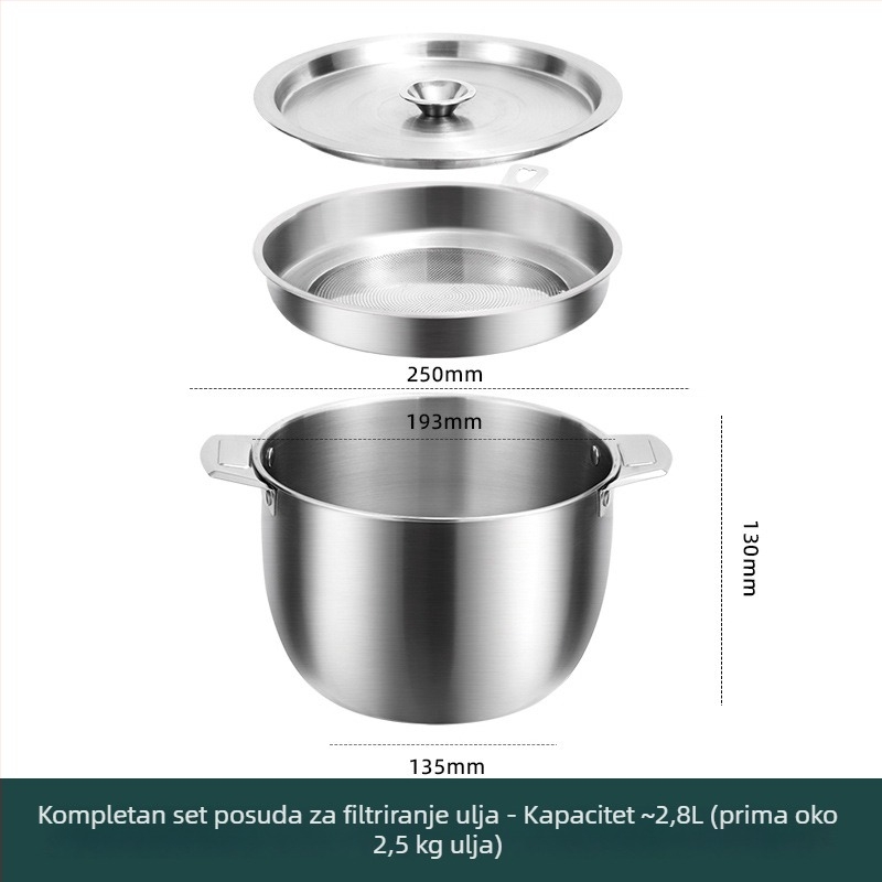 Posuda od nehrđajućeg čelika, višenamjenska posuda za filtriranje ulja s poklopcem, posuda za pohranu ulja, juha posuda, podignuti spremnik za meso