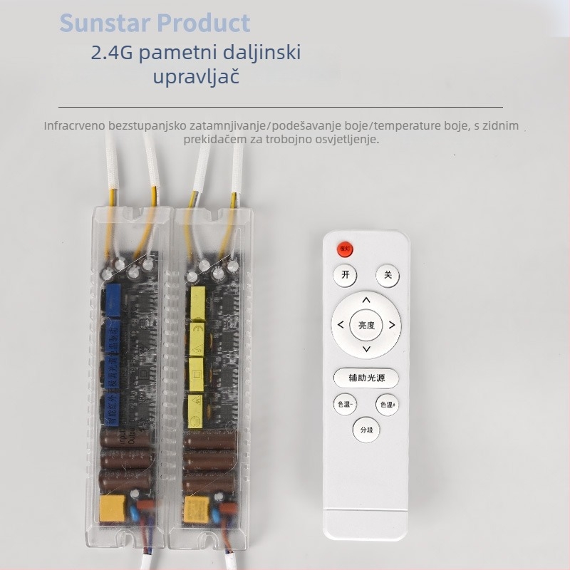 LED plafonsko svjetlo s napajanjem s neprekidnim dimovanjem, daljinski upravljač, konstantan izlaz, pretvarač, trobojni segmentirani balast