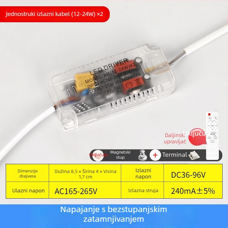 LED plafonsko svjetlo s napajanjem s neprekidnim dimovanjem, daljinski upravljač, konstantan izlaz, pretvarač, trobojni segmentirani balast
