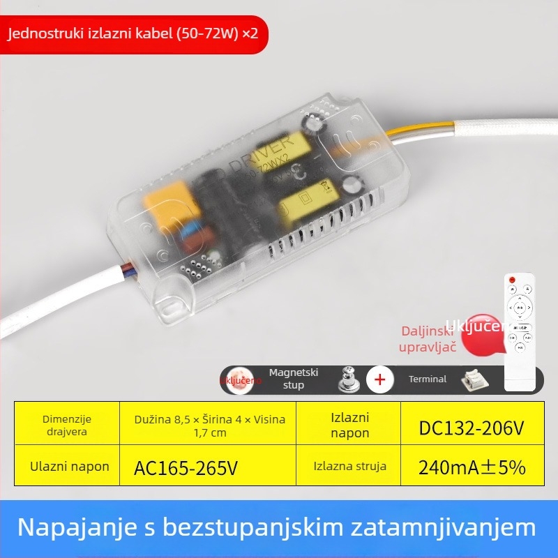 LED plafonsko svjetlo s napajanjem s neprekidnim dimovanjem, daljinski upravljač, konstantan izlaz, pretvarač, trobojni segmentirani balast
