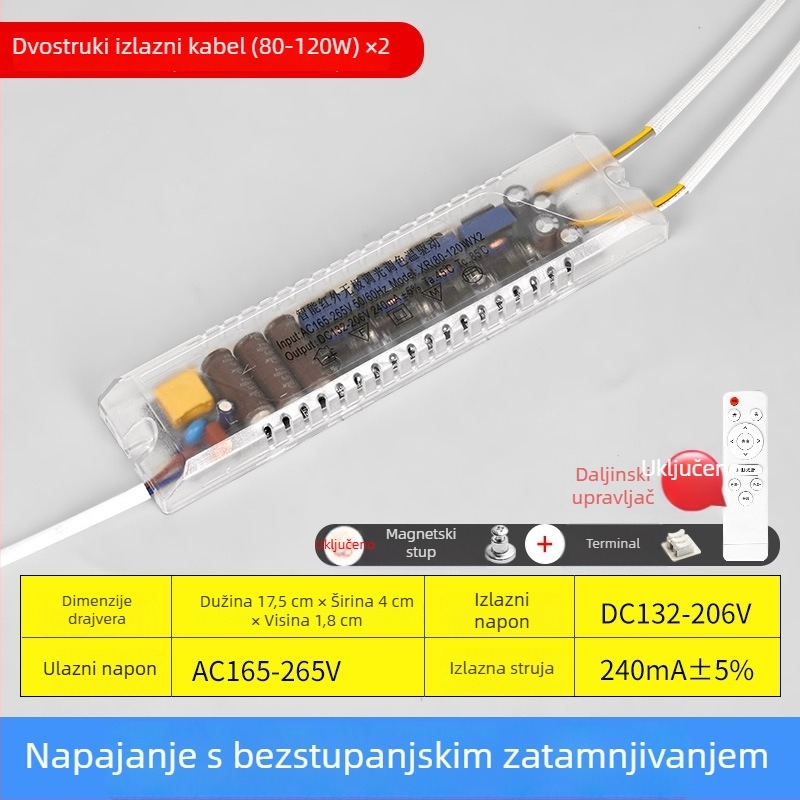 LED plafonsko svjetlo s napajanjem s neprekidnim dimovanjem, daljinski upravljač, konstantan izlaz, pretvarač, trobojni segmentirani balast