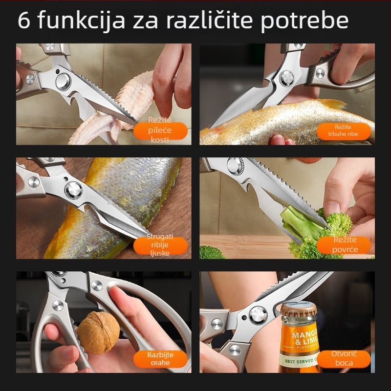 SK5 kuhinjske škare od nehrđajućeg čelika, četvrte generacije, višenamjenske za rezanje ribe, pilećih nogu i kostiju