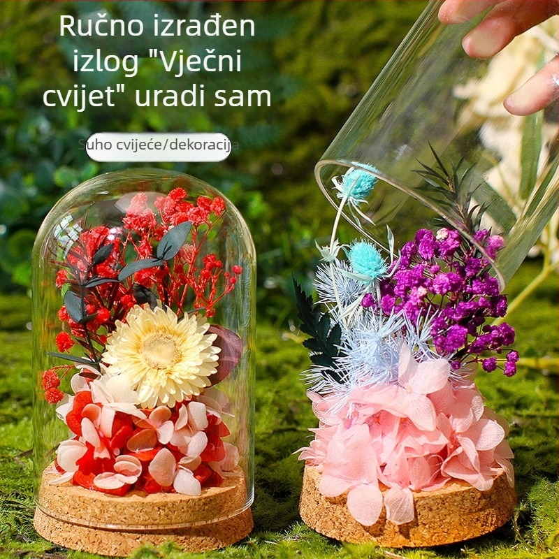 DIY komplet za dekoraciju staklene kupole s vječnim cvijećem — suho cvijeće, materijal za DIY, poklon za Majčin dan