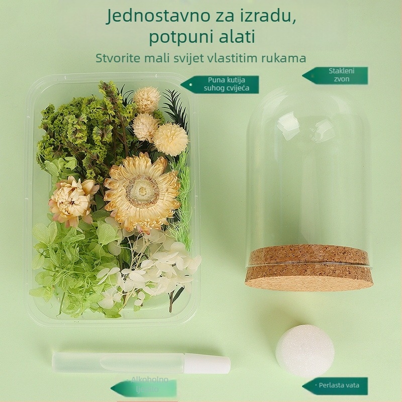 DIY komplet za dekoraciju staklene kupole s vječnim cvijećem — suho cvijeće, materijal za DIY, poklon za Majčin dan