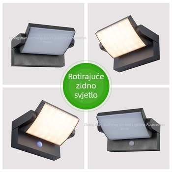 LED vanjska zidna svjetiljka sa senzorom, vodootporna, rotirajuća, za vrt, balkon i dvorište
