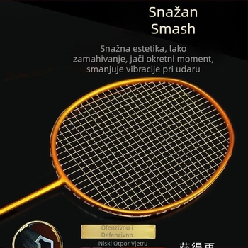 Raketa za badminton od punih karbonskih vlakana, izuzetno lagana, 5U, za odrasle muškarce i žene, pojedinačno i dvostruko, ofenzivna profesionalna klasa.