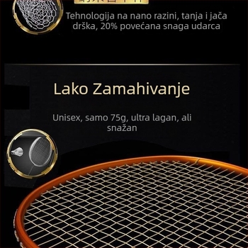 Raketa za badminton od punih karbonskih vlakana, izuzetno lagana, 5U, za odrasle muškarce i žene, pojedinačno i dvostruko, ofenzivna profesionalna klasa.