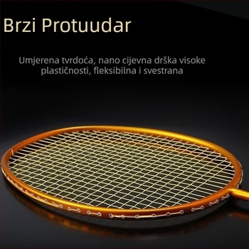 Raketa za badminton od punih karbonskih vlakana, izuzetno lagana, 5U, za odrasle muškarce i žene, pojedinačno i dvostruko, ofenzivna profesionalna klasa.
