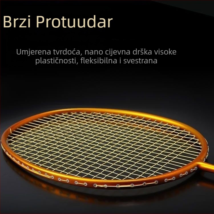 Raketa za badminton od punih karbonskih vlakana, izuzetno lagana, 5U, za odrasle muškarce i žene, pojedinačno i dvostruko, ofenzivna profesionalna klasa.