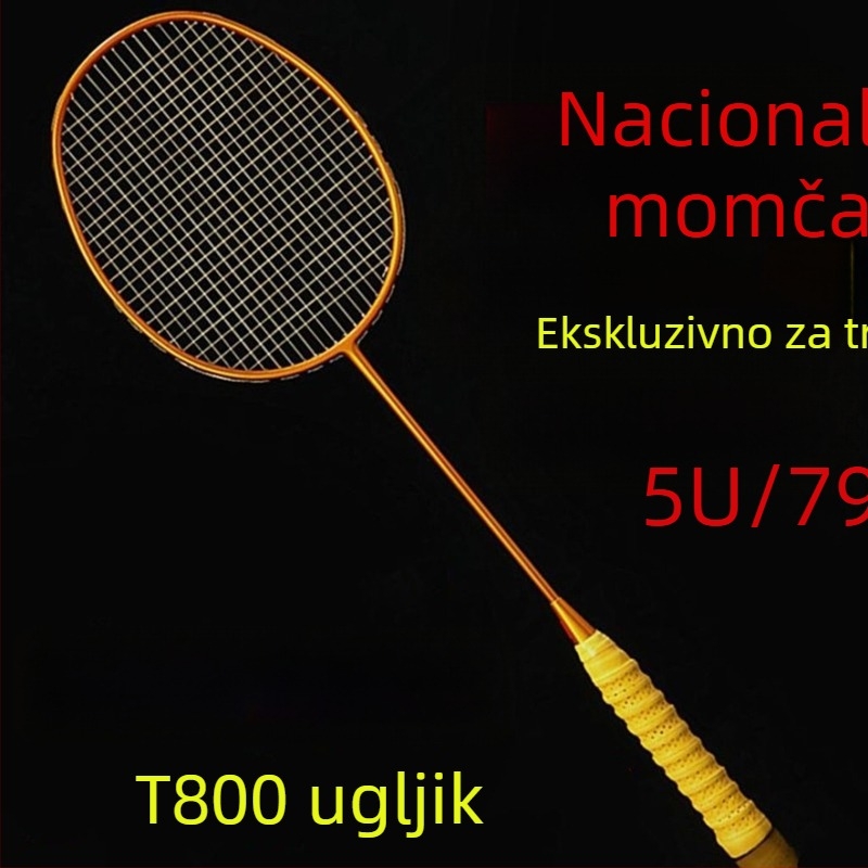 Raketa za badminton od punih karbonskih vlakana, izuzetno lagana, 5U, za odrasle muškarce i žene, pojedinačno i dvostruko, ofenzivna profesionalna klasa.