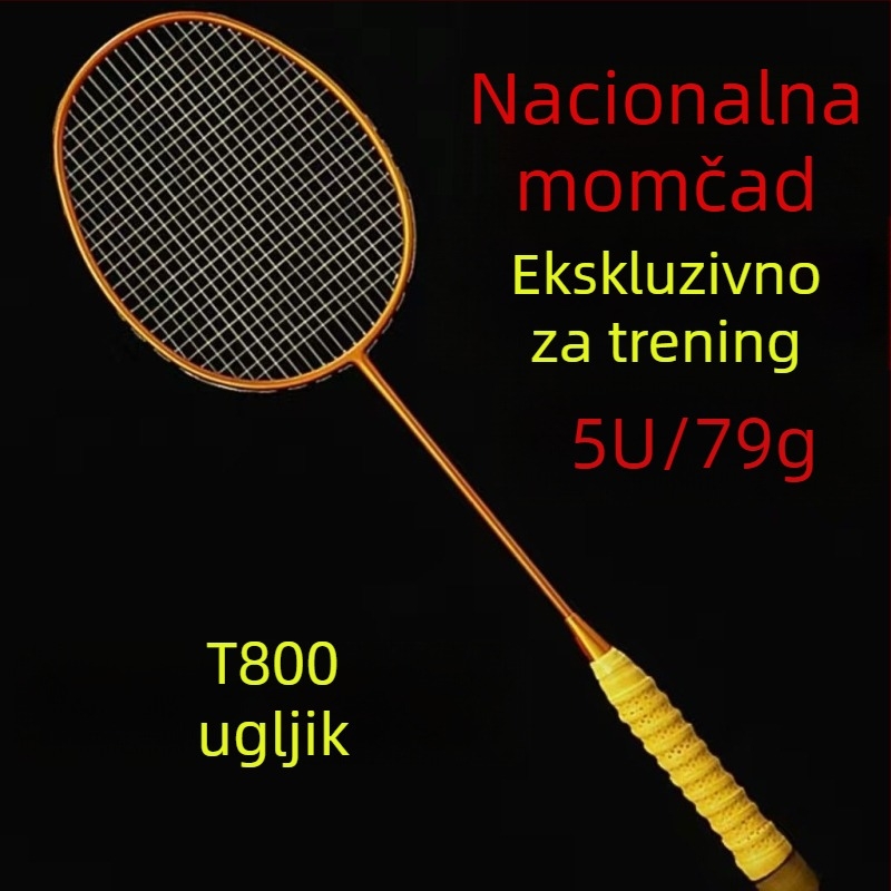 Raketa za badminton od punih karbonskih vlakana, izuzetno lagana, 5U, za odrasle muškarce i žene, pojedinačno i dvostruko, ofenzivna profesionalna klasa.