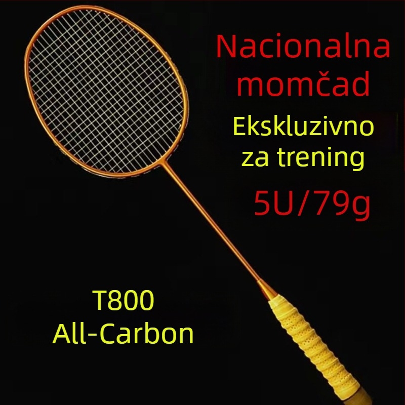 Raketa za badminton od punih karbonskih vlakana, izuzetno lagana, 5U, za odrasle muškarce i žene, pojedinačno i dvostruko, ofenzivna profesionalna klasa.