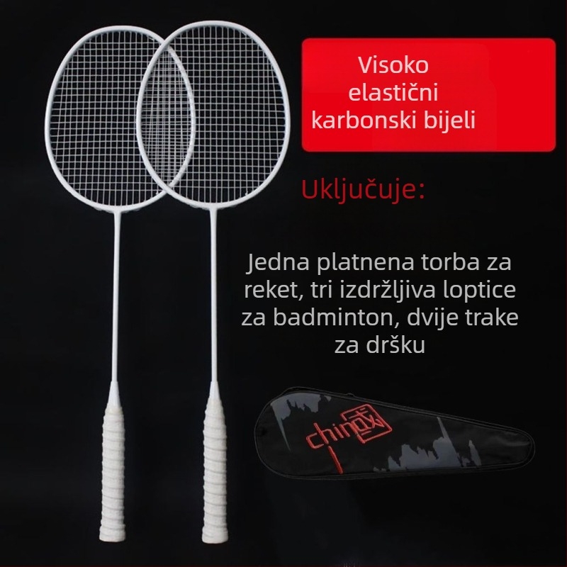 Raketa za badminton od punih karbonskih vlakana, izuzetno lagana, 5U, za odrasle muškarce i žene, pojedinačno i dvostruko, ofenzivna profesionalna klasa.