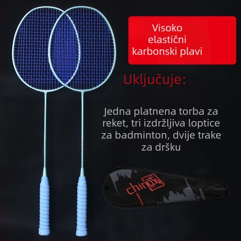 Raketa za badminton od punih karbonskih vlakana, izuzetno lagana, 5U, za odrasle muškarce i žene, pojedinačno i dvostruko, ofenzivna profesionalna klasa.