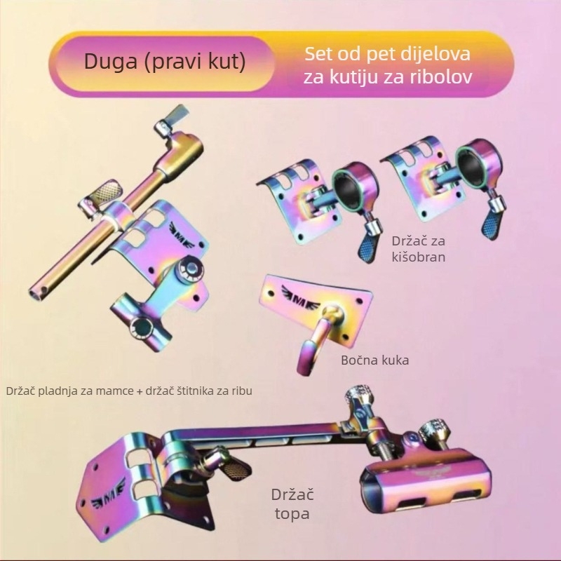Dreamer Elite Edition Set dodatne opreme za kutiju za ribolov od nehrđajućeg čelika visoke kvalitete: pet dijelova – kutni držač, turret, nosač kišobrana, držač ribe, pladanj za mamce