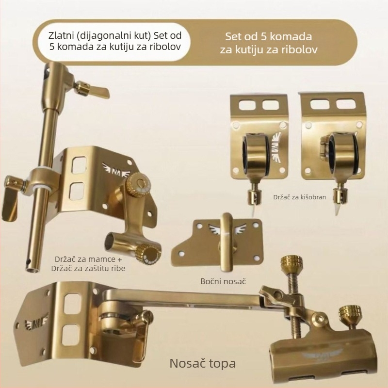 Dreamer Elite Edition Set dodatne opreme za kutiju za ribolov od nehrđajućeg čelika visoke kvalitete: pet dijelova – kutni držač, turret, nosač kišobrana, držač ribe, pladanj za mamce