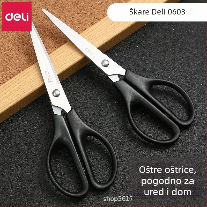 Deli 0603 Nožice za ured i dom, školske za ručnu izradu i rezanje papira, 170 mm, nehrđajući čelik