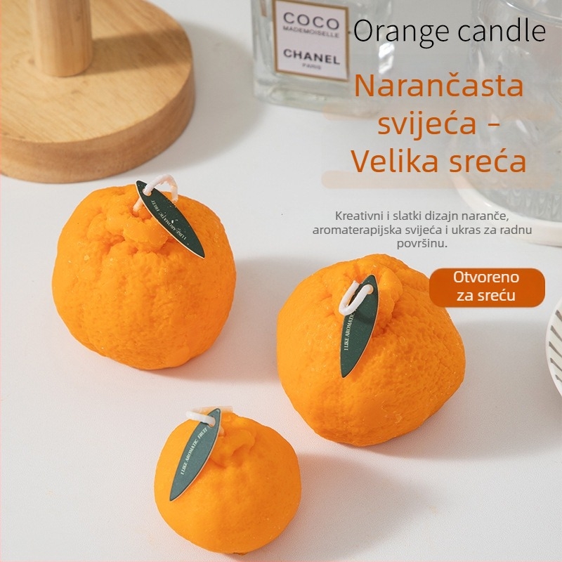 Ručna narandžasta mirisna svijeća, oblik voća, smjesa sojinog voska