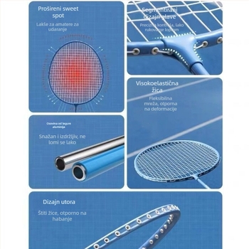 Set od dviju badminton raketa za trening, ultralakih, profesionalne kvalitete, za odrasle i učenike