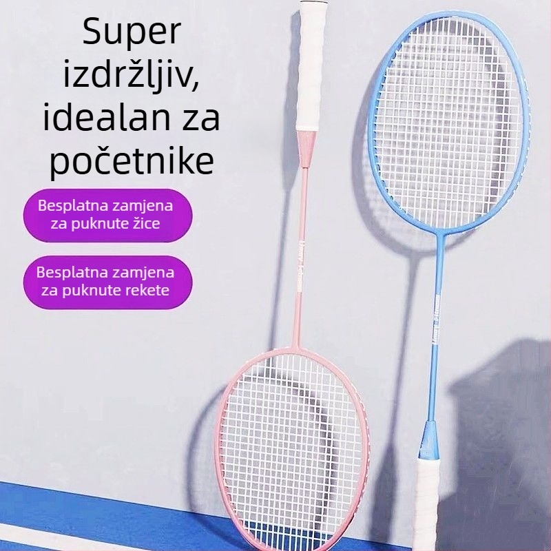 Set od dviju badminton raketa za trening, ultralakih, profesionalne kvalitete, za odrasle i učenike