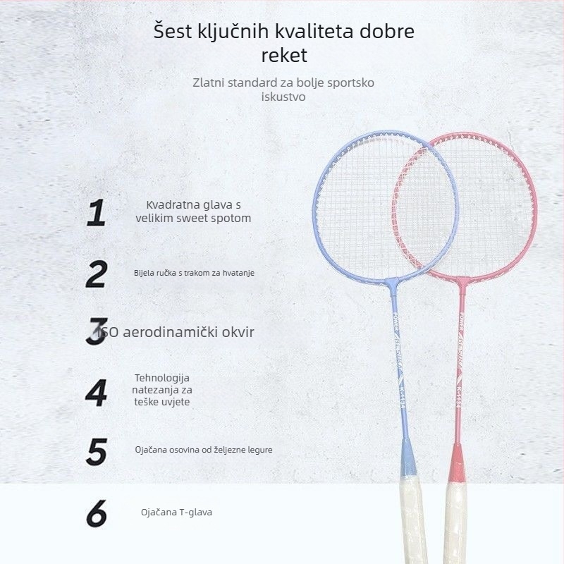 Set od dviju badminton raketa za trening, ultralakih, profesionalne kvalitete, za odrasle i učenike