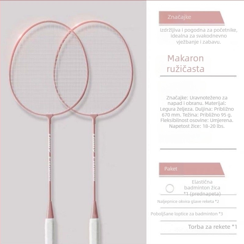 Set od dviju badminton raketa za trening, ultralakih, profesionalne kvalitete, za odrasle i učenike