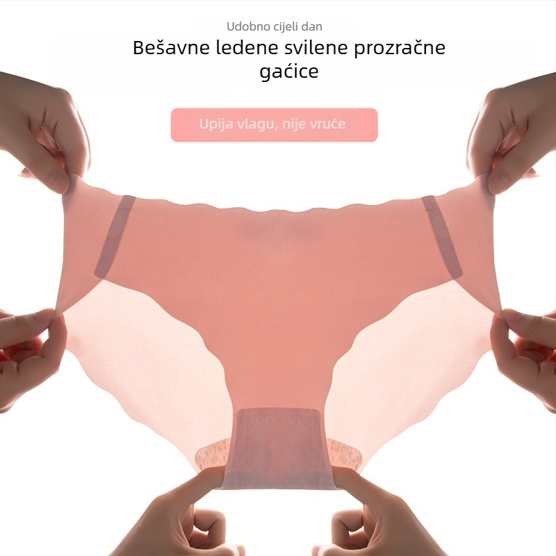 Djevojačke gaćice od ledenog satenog materijala s valovitim rubom, niski struk, bešavne, jednobojne, antibakterijske, podstava od pamuka