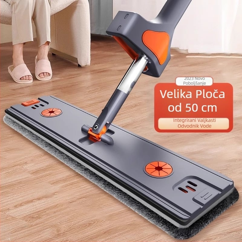 Kućni plosnati mop s odvojivom glavom, kanta za automatsko iscijeđivanje, bez korištenja ruku, teleskopska duljina 120–140 cm, brend MUGE