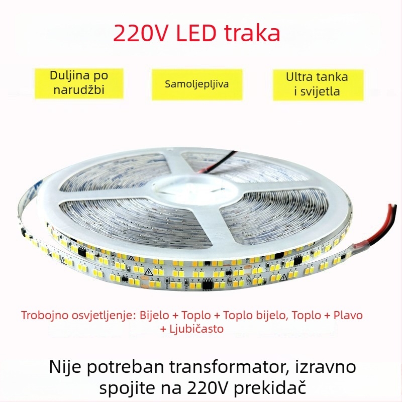 LED trak 220V s tri boje na goloj ploči, samoljepljiv, bez upravljača, unutarnje ambijentalno osvjetljenje