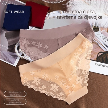 Bezšivne gaćice od ice silk, srednji pojas, čipka, lagane i prozračne, mreža s trokutastim uzorkom