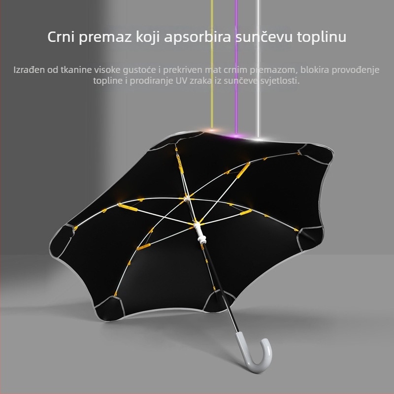 Dječji svjetleći kišobran s crtežom, UV zaštita UPF40+, dvostruka upotreba za sunce i kišu, crna vinilna tkanina, ručno otvaranje i zatvaranje, 6 šipki, gumeni držač, mogućnost ispisa logotipa